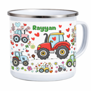 Kids Enamel Name Mug - Tractor
